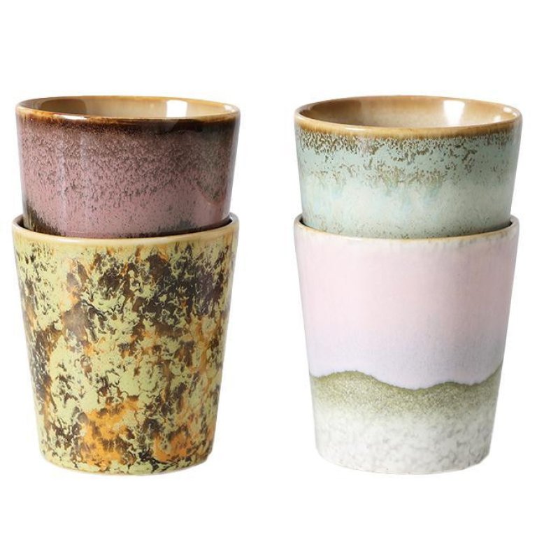 HKliving 70's Ceramic koffiemok set van 4 serendipity