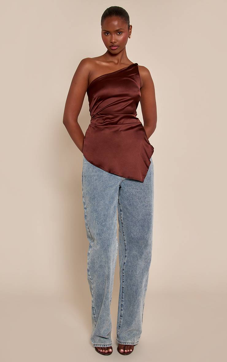 Chocolat Haut Asymétrique En Satin À Une Épaule