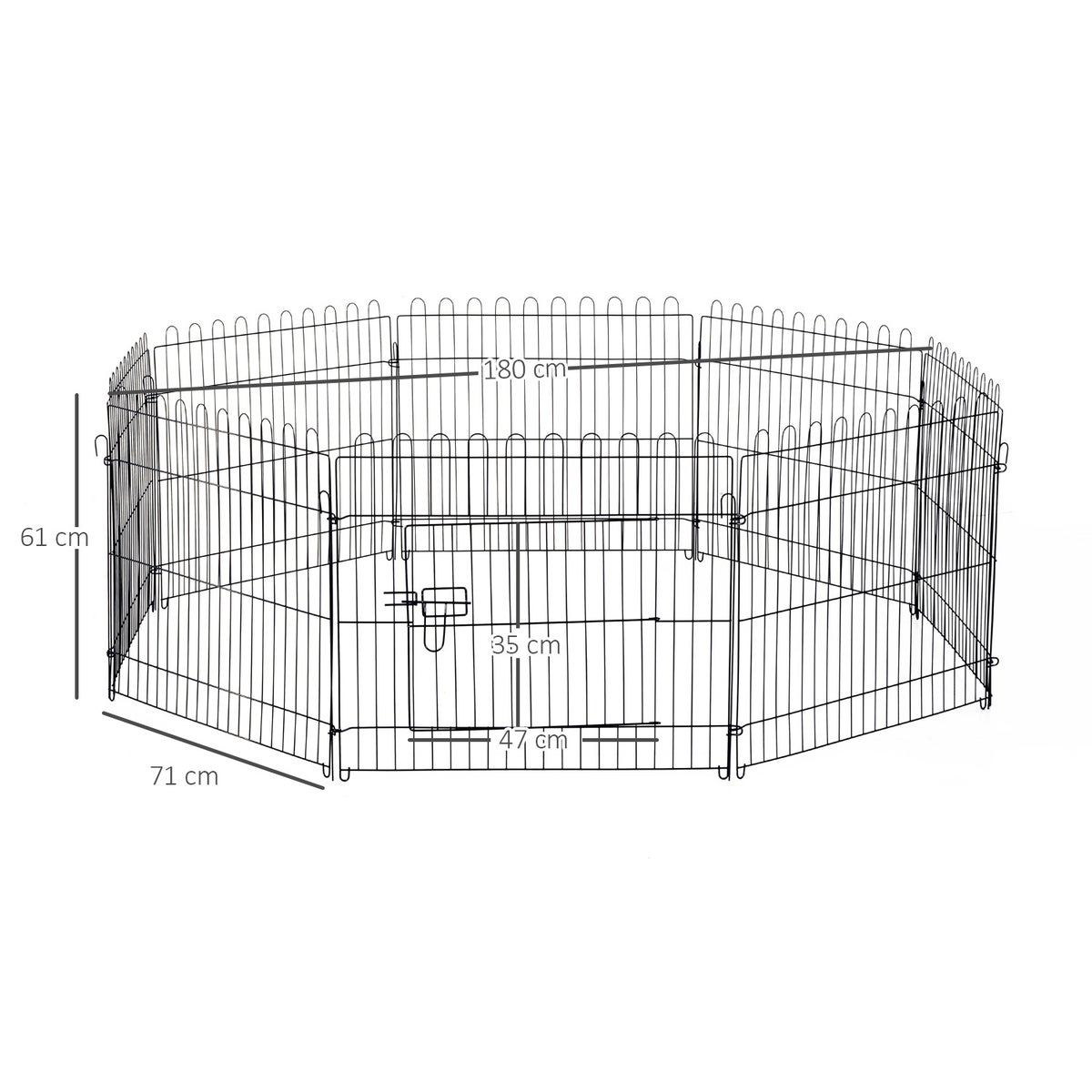 PawHut Puppy Playpen, 180B × 180D × 61H cm, staaldraad, zwart