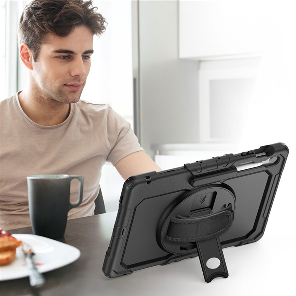 Samsung Galaxy Tab S10 FE  Plus Hybrid Outdoor Case Hülle Handschlaufe   Schultergurt - Schwarz