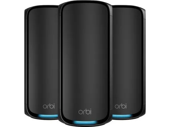 NETGEAR Orbi 970 Series RBE973SB - Wi-Fi-system - (router, 2 extendere) - op til 10.000 sq.ft - mesh 10GbE, 2.5GbE, Wi-Fi 7 Quad-Band