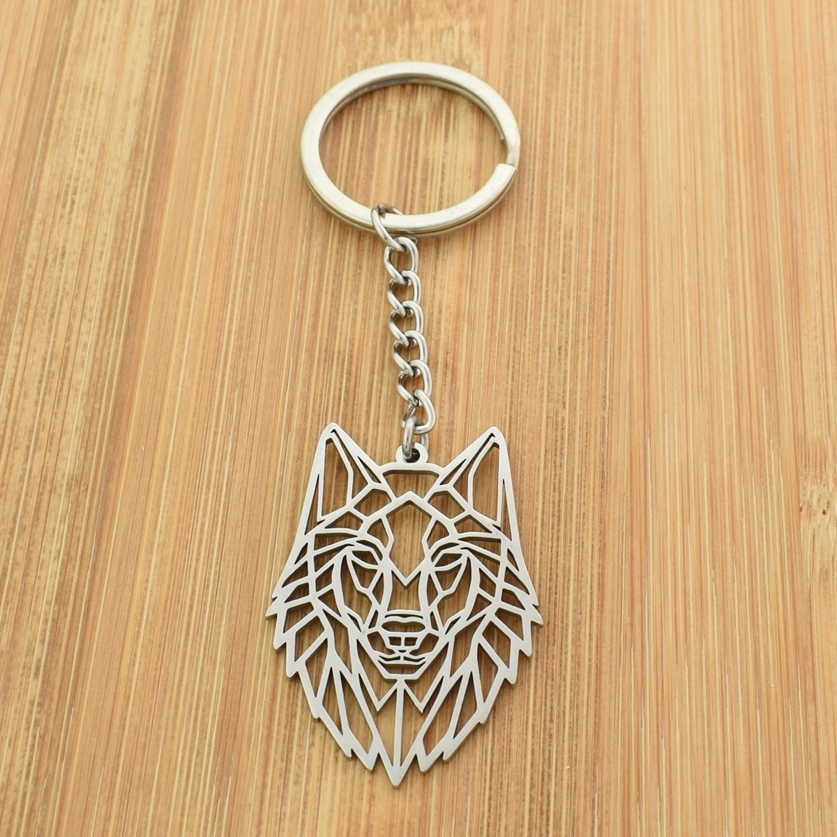 Porte-clés loup animal origami acier