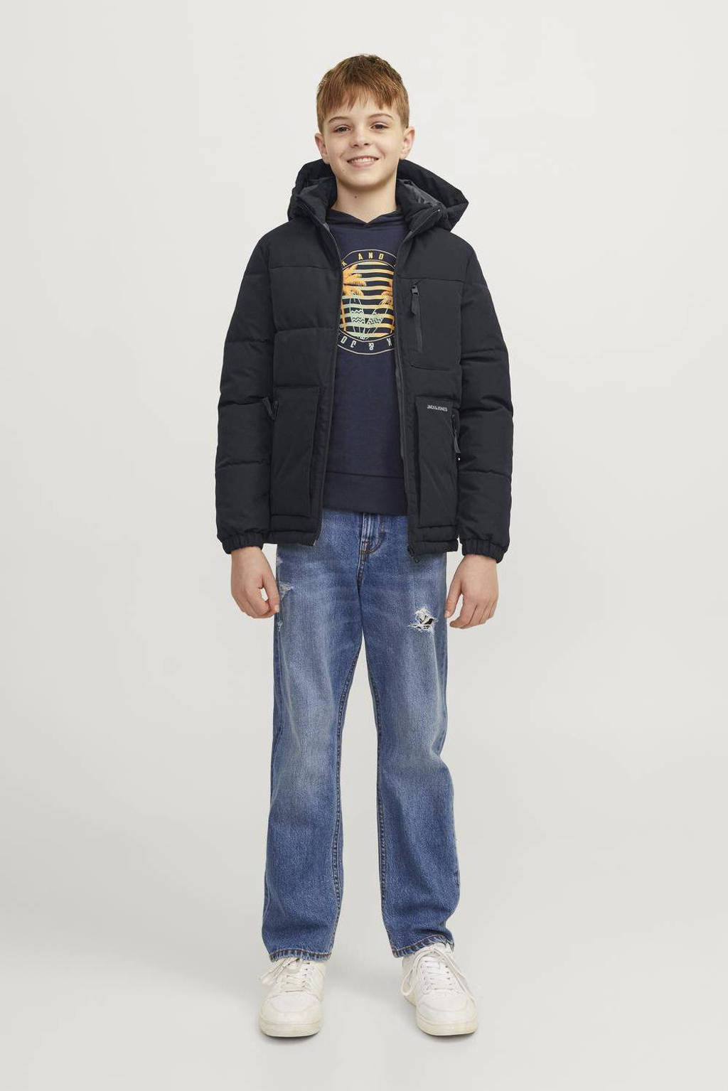 JACK & JONES gewatteerde winterjas JJEOTTO zwart