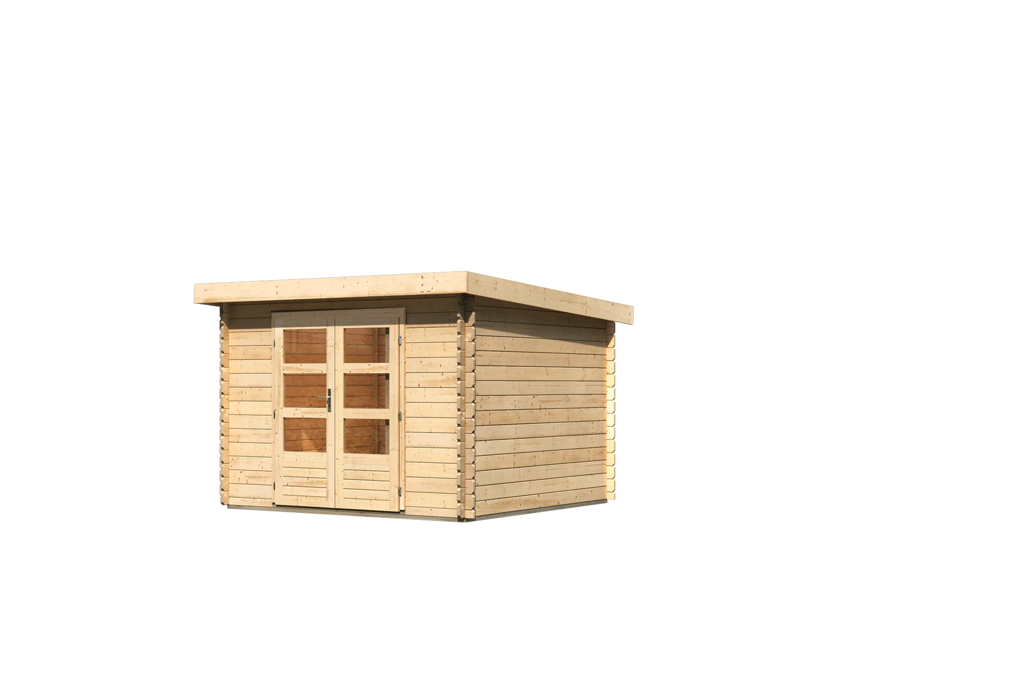 Karibu Blockbohlen Gartenhaus Rosé 5 naturbelassen Dachbegrünung Geräteschuppen Holzhaus