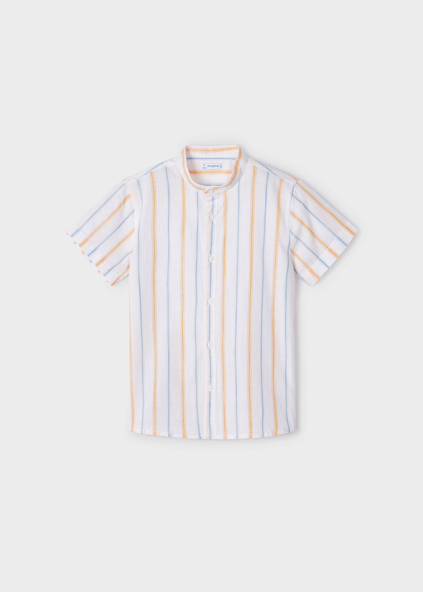 Camisa de algodão de manga curta com gola mandarim para meninos