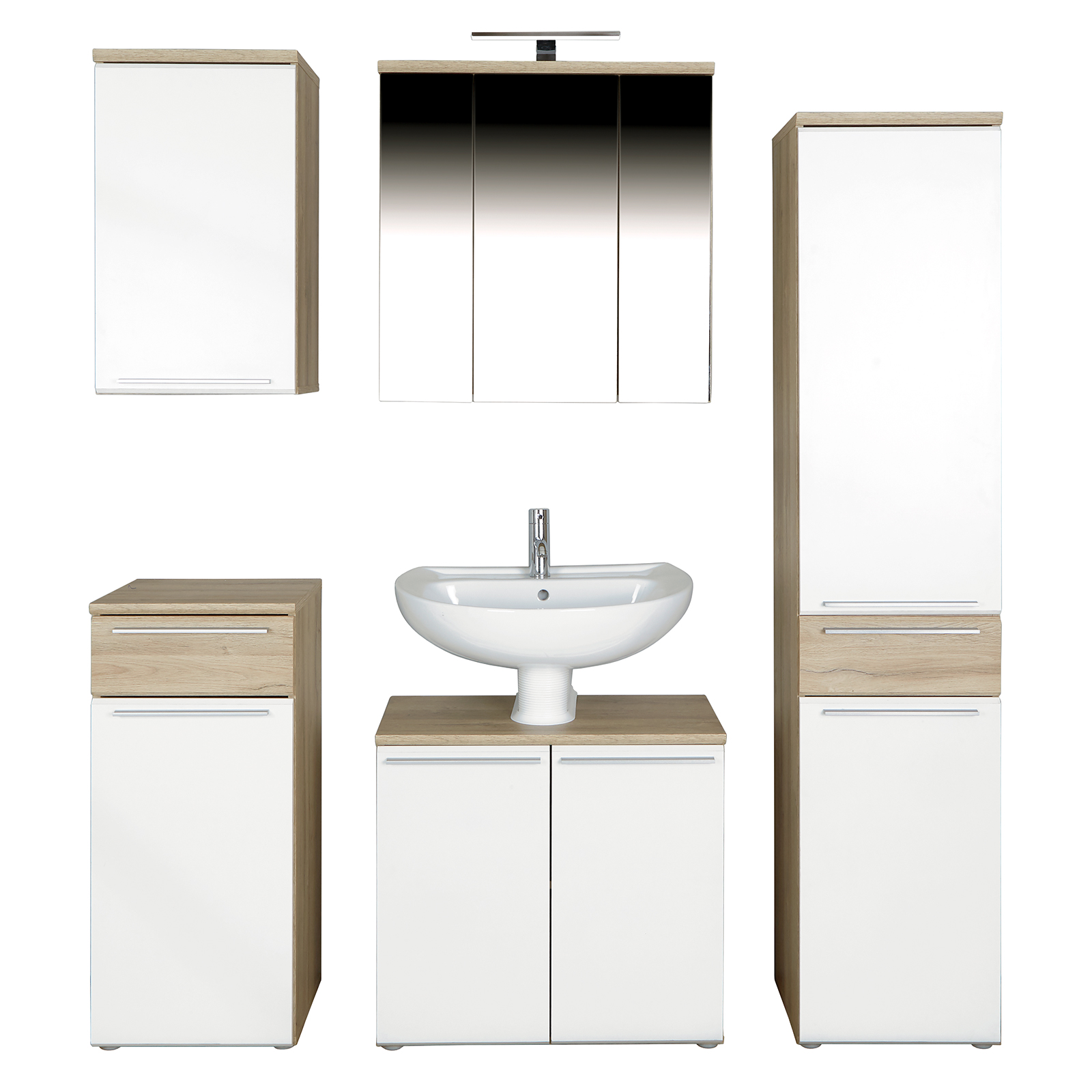 Spiegelschrank - Bianco Eiche - Beleuchtung - 69 cm breit