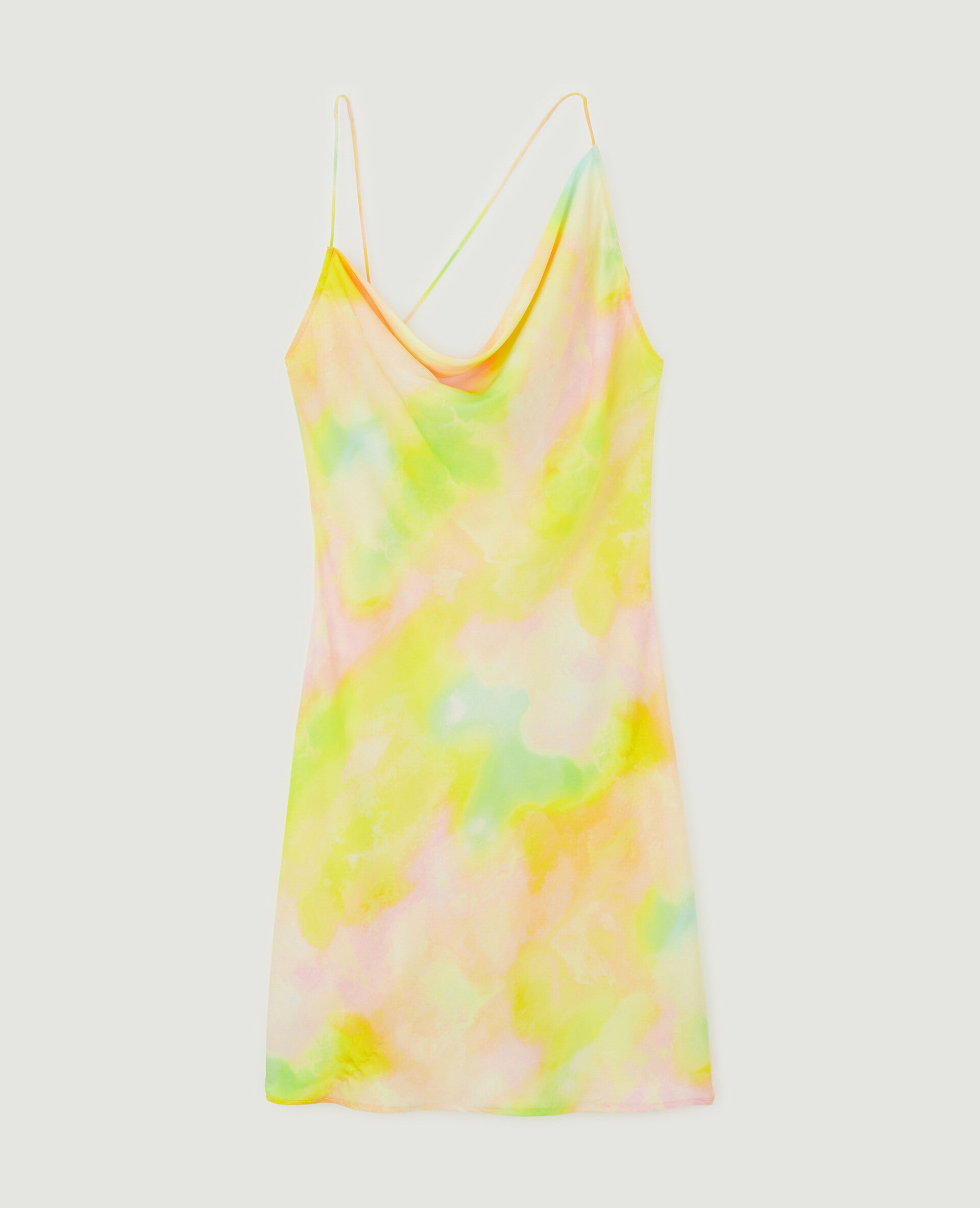 Robe courte asymétrique col bénitier - Jaune