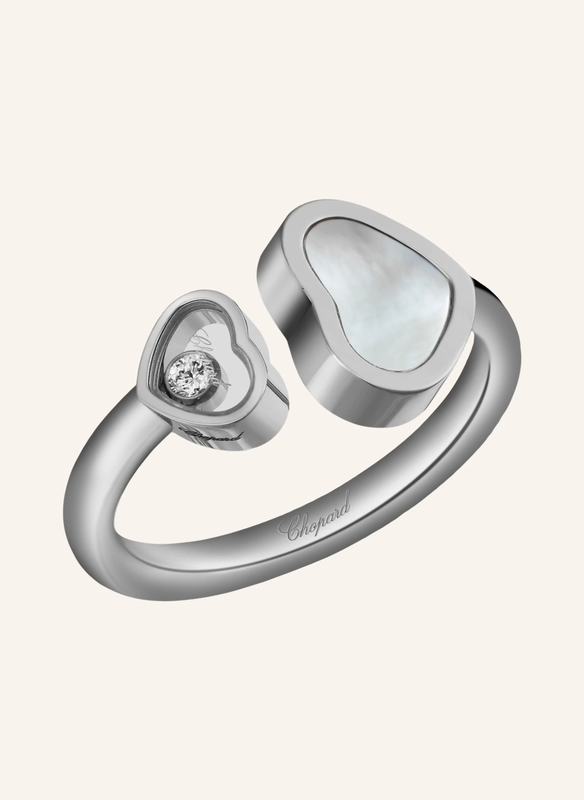 Chopard Ring HAPPY HEARTS Ring aus 18 Karat Weißgold, Diamanten und Perlmutt