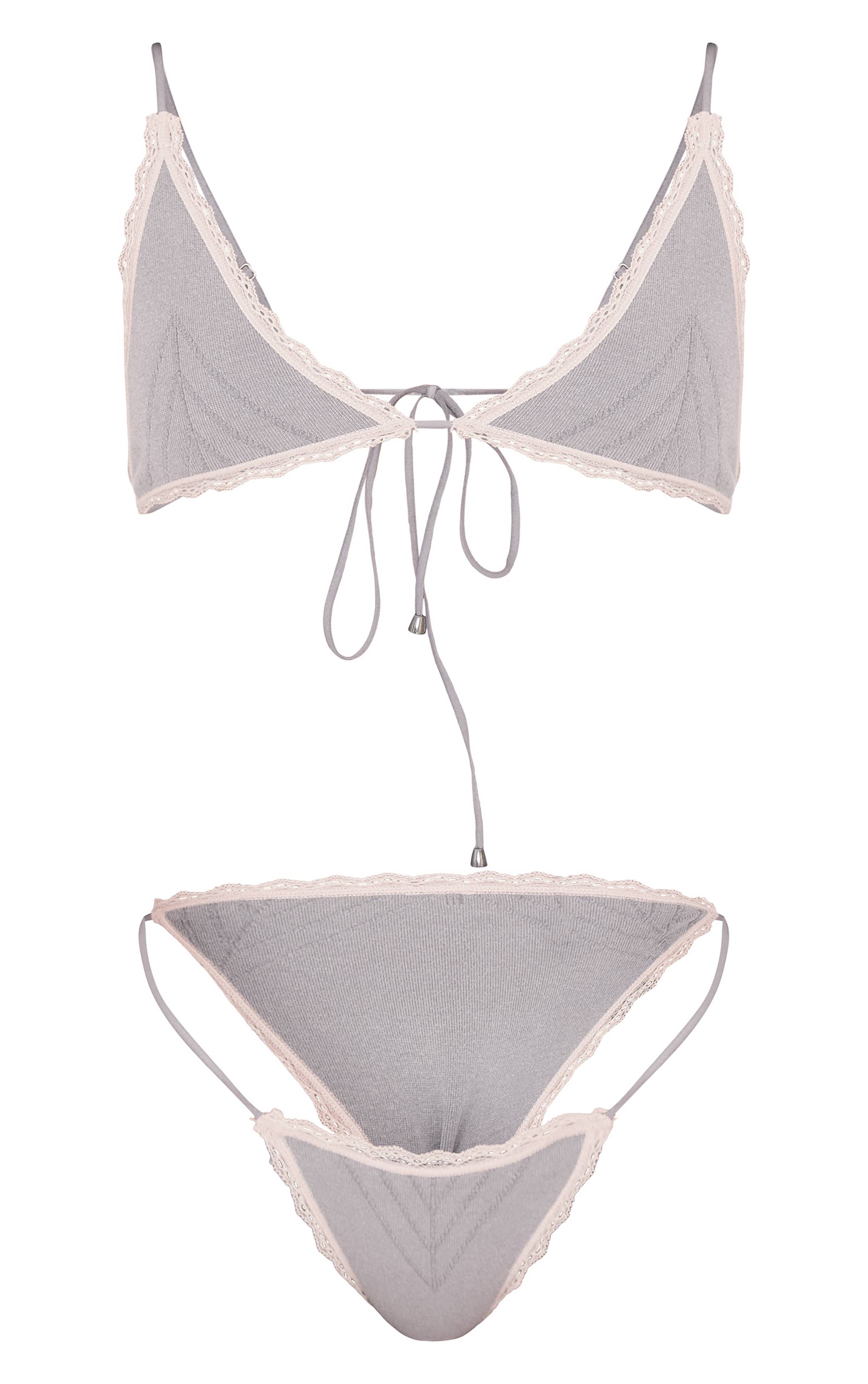Gris Ensemble De Lingerie Bralette Avec Bordure En Dentelle