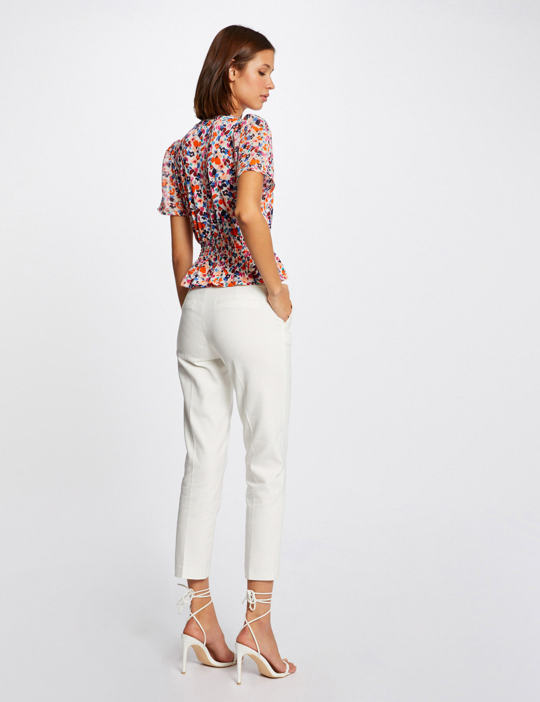 T-shirt manches courtes imprimé floral ecru femme - ecru