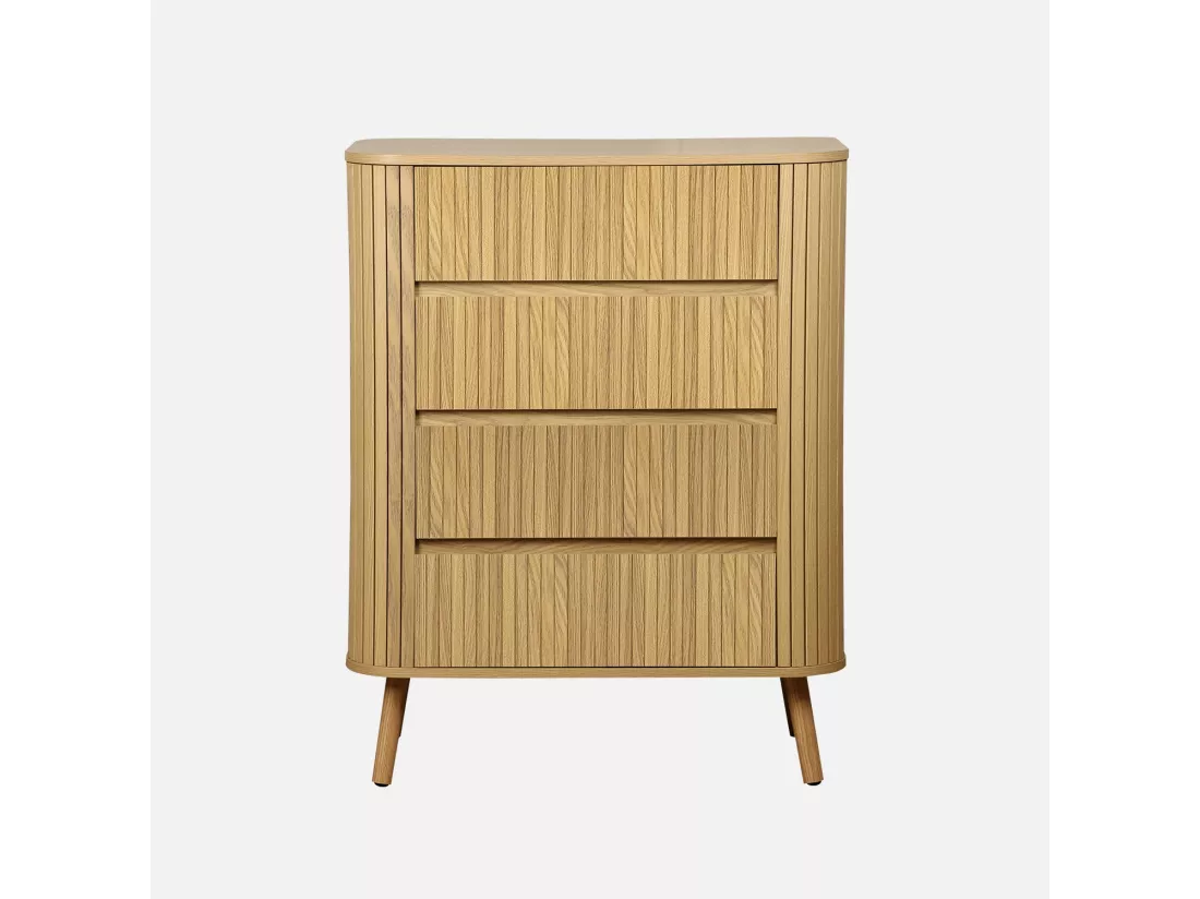 Commode 4 tiroirs. décor strié naturel. L 80x P 45 H 100cm