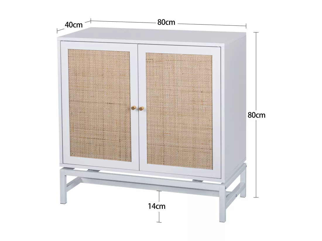 Armoire Murale avec Éléments en Rotin Naturel, Portes Doubles, Design Suspendu et Base Métallique, Rangement Flexible