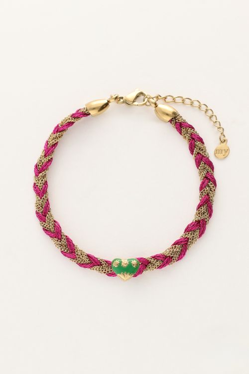 Roze gevlochten armband met bedel