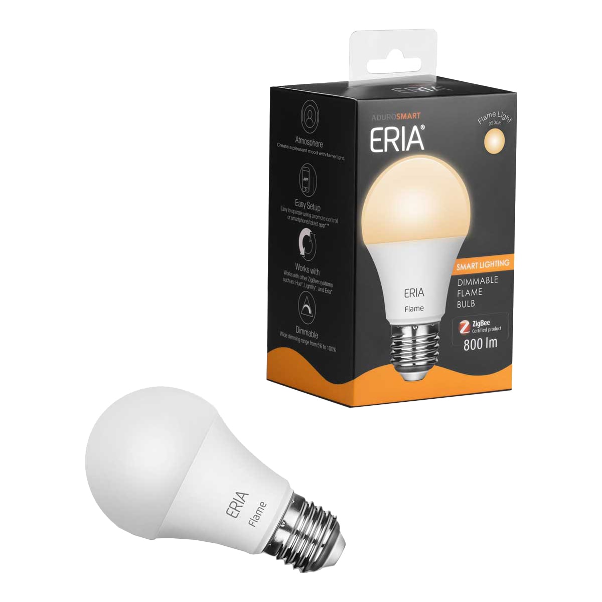 ADUROSMART ERIA E27 Flame Bulb 2200k Gult lys Zigbee