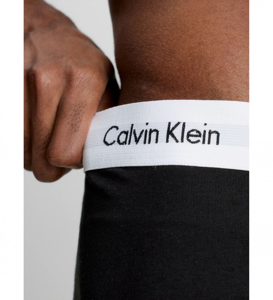 Pacote com 3 cuecas boxer Calvin Klein pretas de algodão elástico