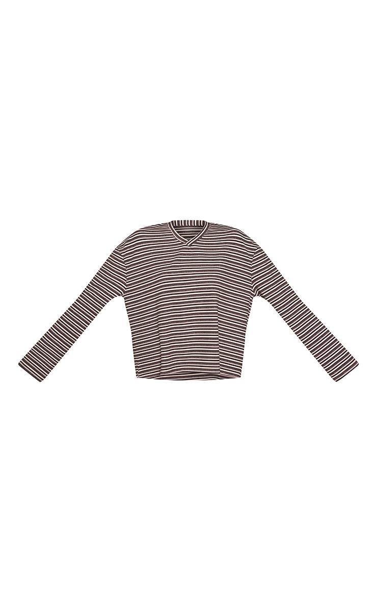 Gris Sweat-shirt À Col En V En Polaire Douce Rayée