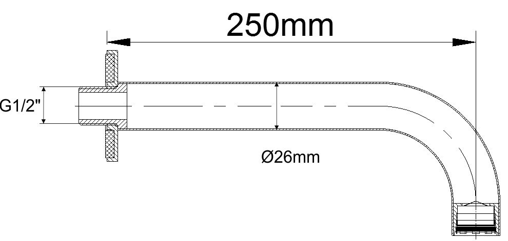 Mueller Round uitloop chroom 25cm 1/2''