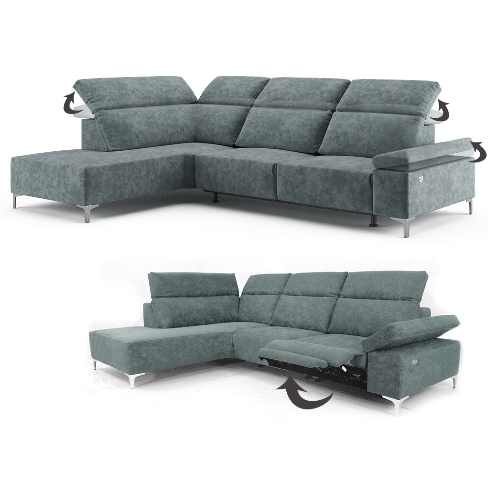 VitaliSpa Ecksofa Loungesofa Boxspringsofa James Grau Relaxfunktion 218x86 cm modern Wohnzimmer Sofa Wohnzimmercouch Loungeecke Polstereckcouch Taschenfederkern USB-Anschluss Fußteil ausfahrbar