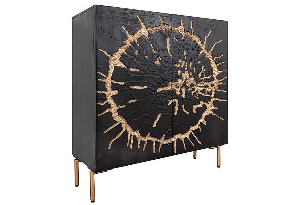 Massivholz Highboard THE CIRCLE 120cm schwarz gold Mango Metall Retro