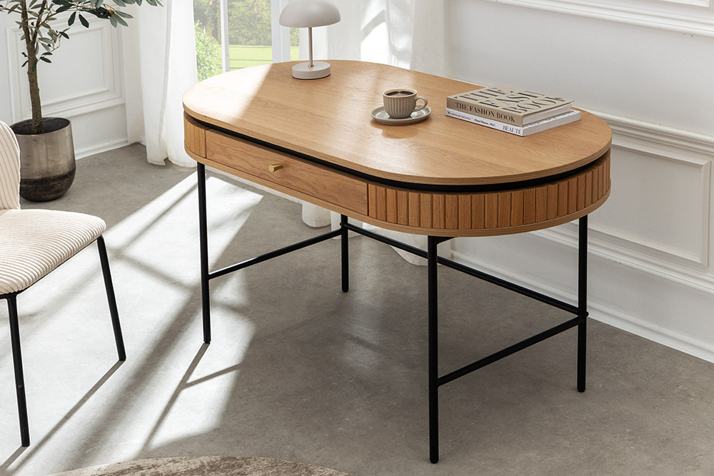Moderner Schreibtisch ATELIER 120cm natur Eiche Konsolentisch schwarz mit Schublade