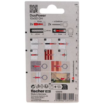 Fischer Universeelplug DuoPower 10x50mm met schroefoog 2 stuks
