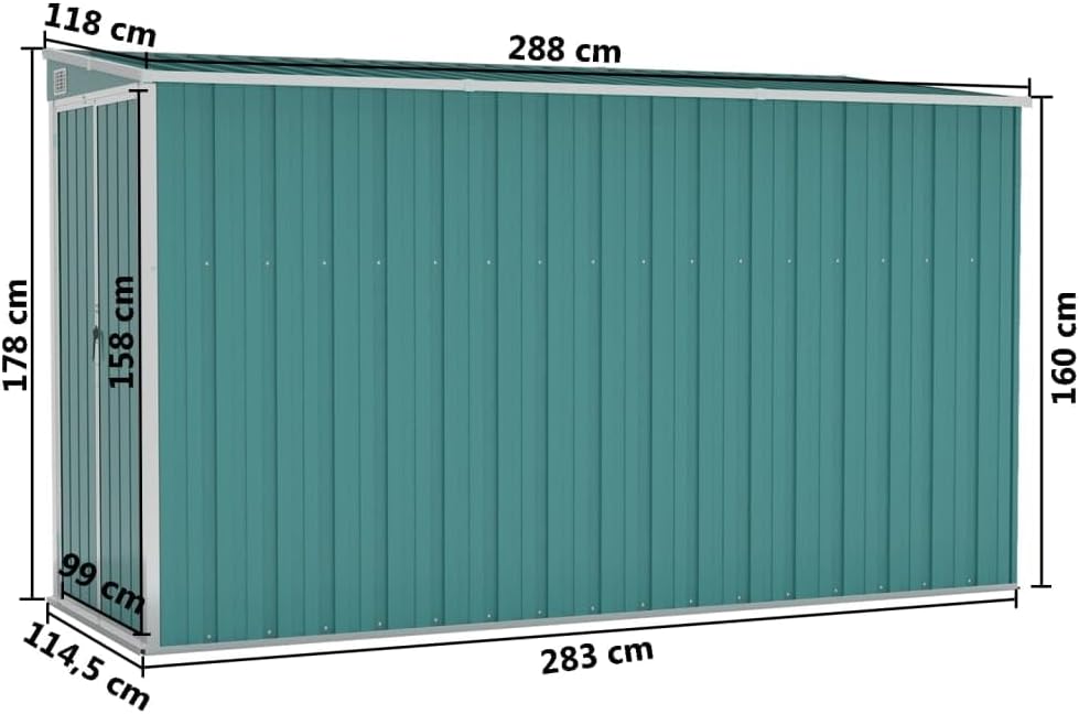 vidaXL Wand-Geräteschuppen Grün 118x288x178 cm Verzinkter Stahl
