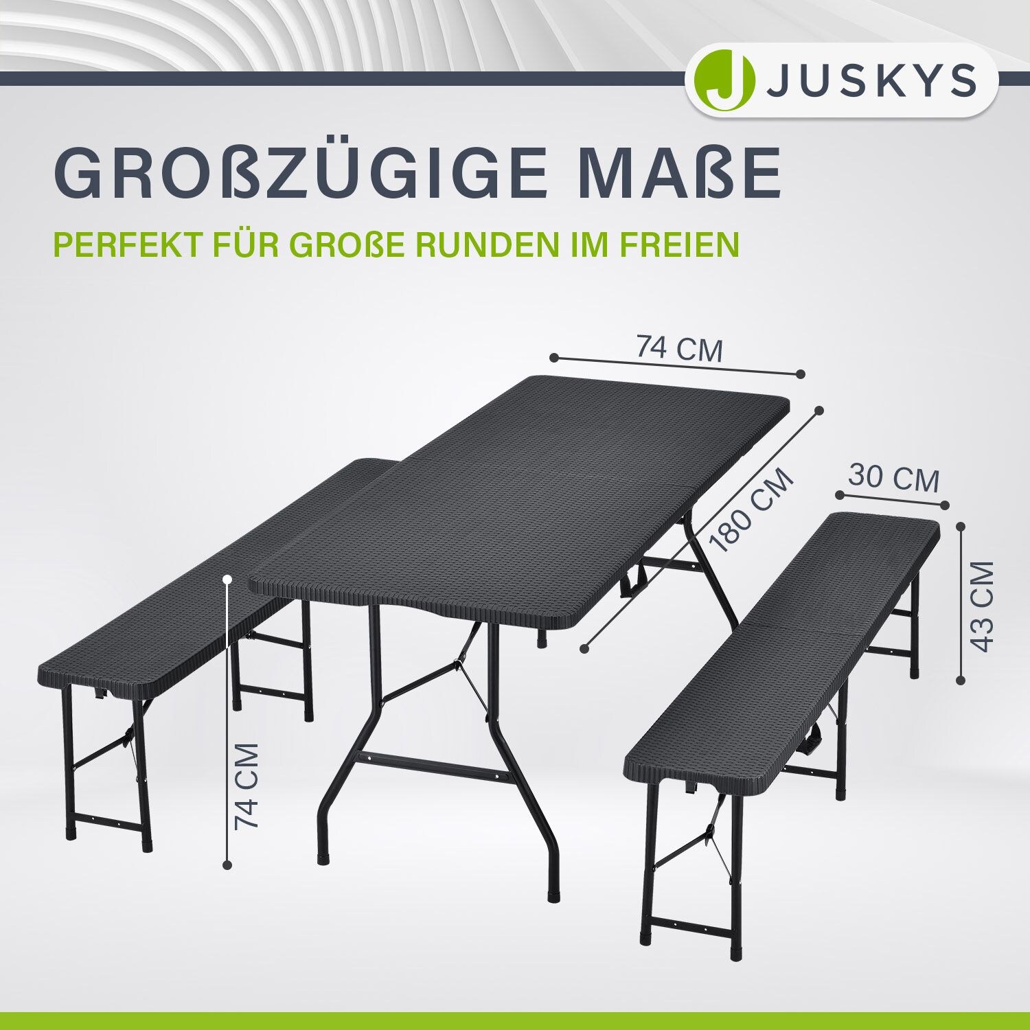 Juskys Bierzeltgarnitur Amberg 3-teilig & klappbar 180x74x74 cm Festzeltgarnitur Tisch & 2 Bänke