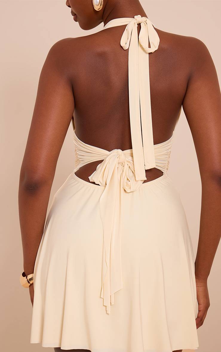 Pale Yellow Robe Droite À Double Couche En Jersey Soyeux Col Licou Avec Dos Noué
