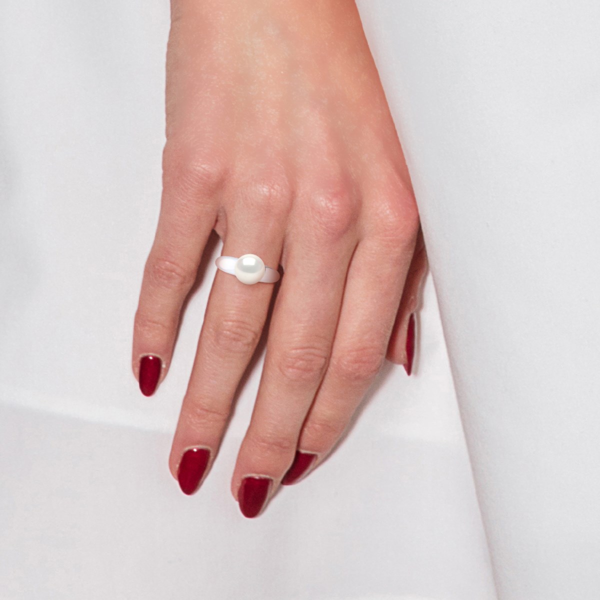 Bague Stella Jonc Perles d'Eau Douce 9-10 mm - Or Blanc