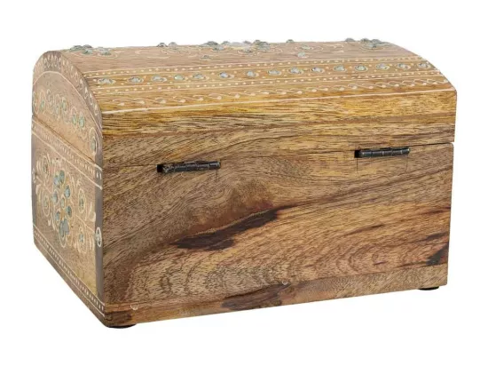 Coffret à bijoux en bois peint artisanal marron 18x14x11,5h