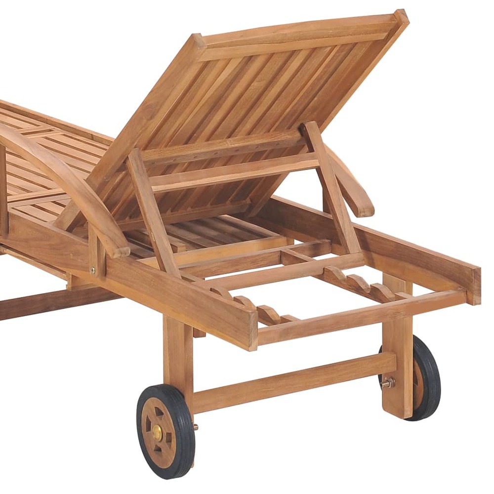Transat chaise longue bain de soleil lit de jardin terrasse meuble d'extérieur 195 cm avec coussin bleu royal bois de teck so