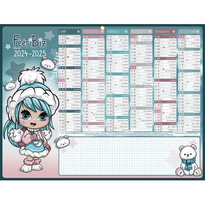 Calendrier Feeribiz - 6 mois par face - 32 x 42 cm - Bouchut