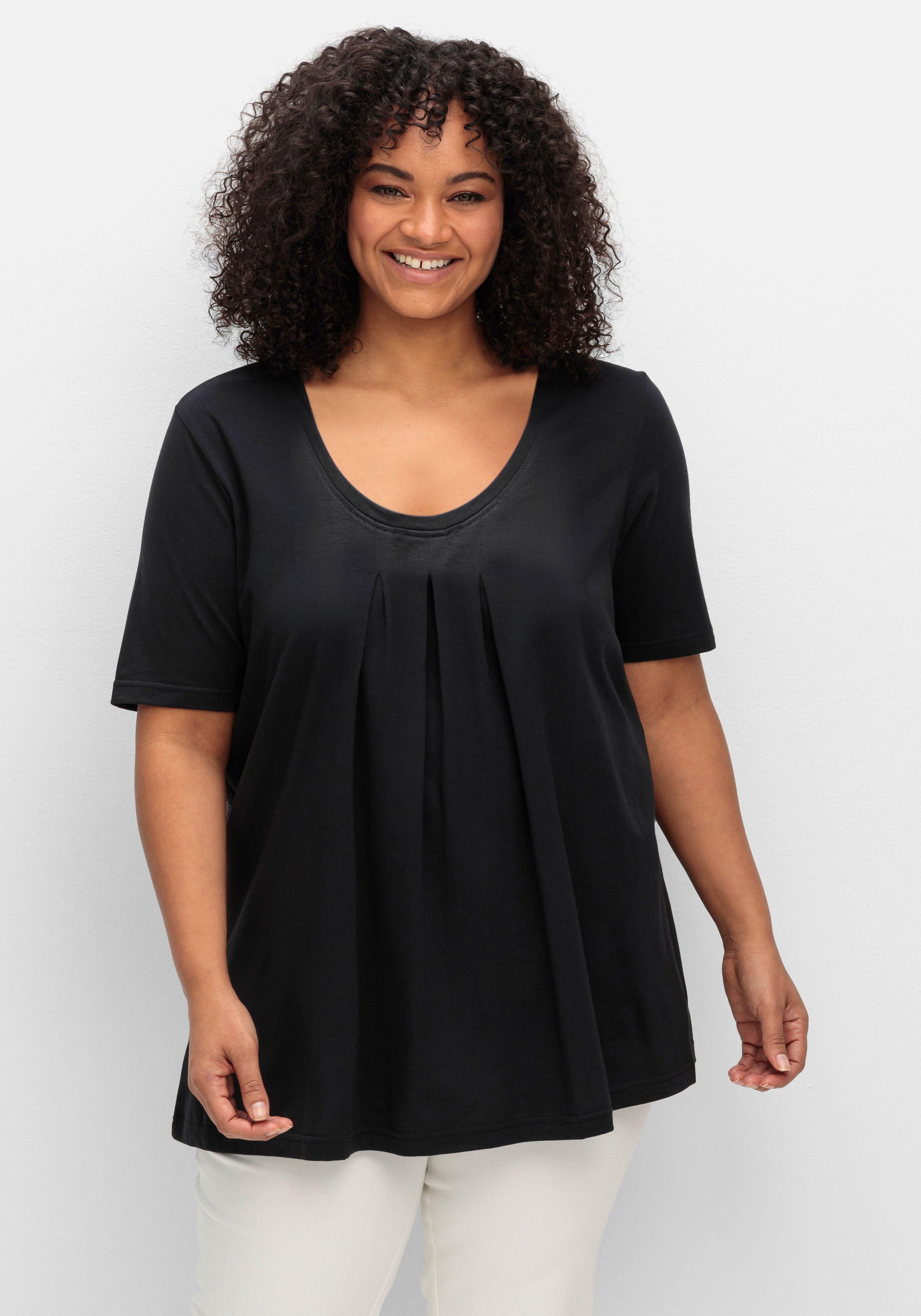 Shirt in A-Linie, mit Kellerfalten am Ausschnitt