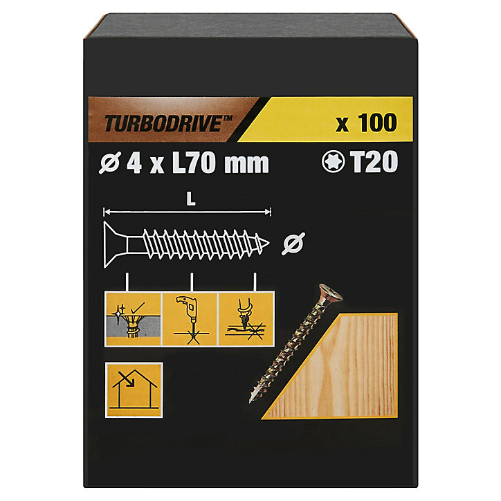 Vis à bois Turbodrive Premium torx zinguée jaune 4x70 mm - 100 pièces