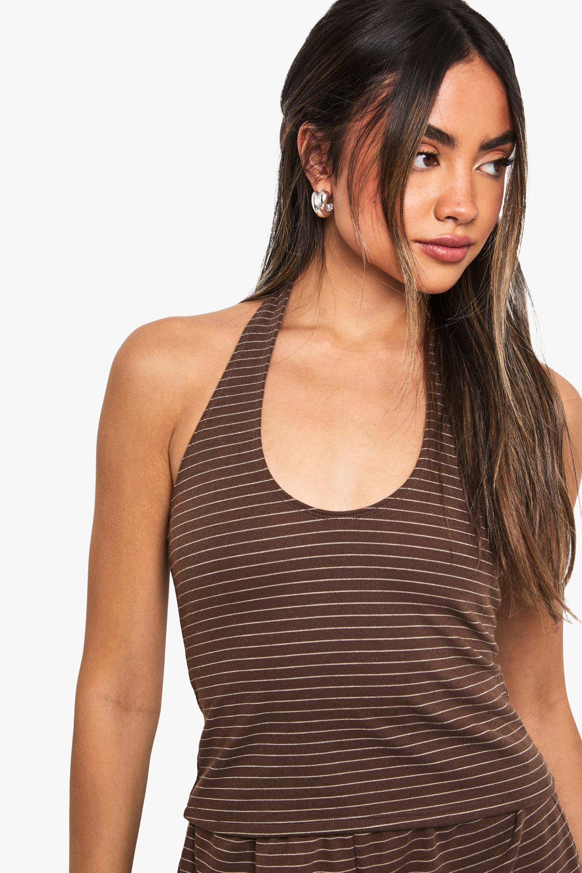 boohoo Top rayé à encolure halter