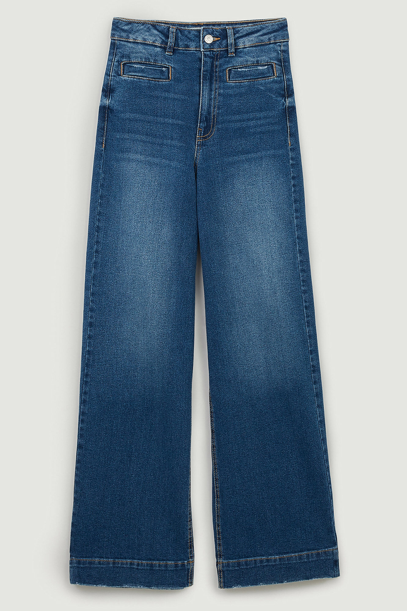 Calça jeans de cintura alta e pernas largas