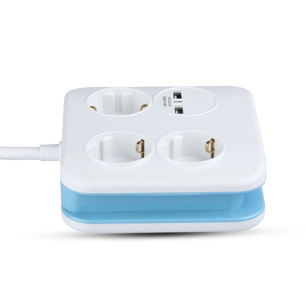 3-voudig verlengsnoer - USB - IP20 - Wit - 1,4 m kabel - Vierkant - Stopcontact - Stekkerdoos
