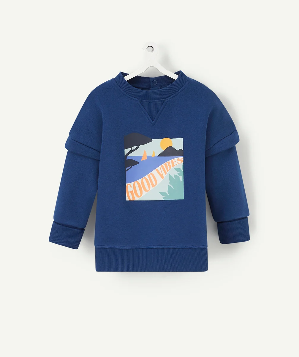 SWEAT ÉVOLUTIF BLEU MARINE EN FIBRES RECYCLÉES AVEC FLOQUAGE PLAGE