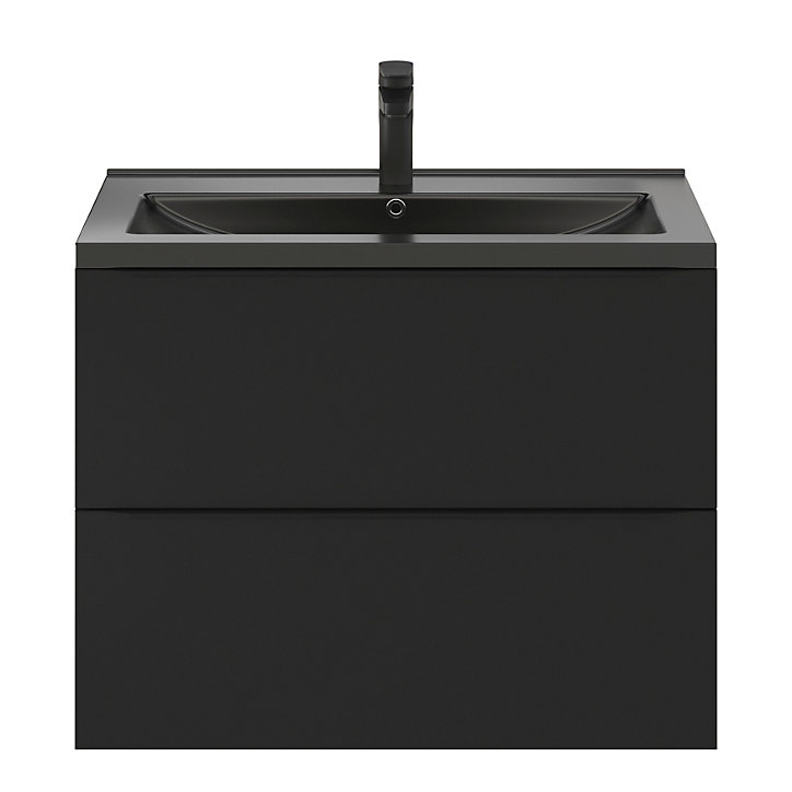 Ensemble salle de bains l.80 cm meuble à suspendre Imandra noir mat + plan vasque céramique noir
