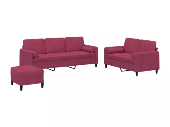 Ensemble de canapés 3 pcs avec coussins rouge bordeaux velours
