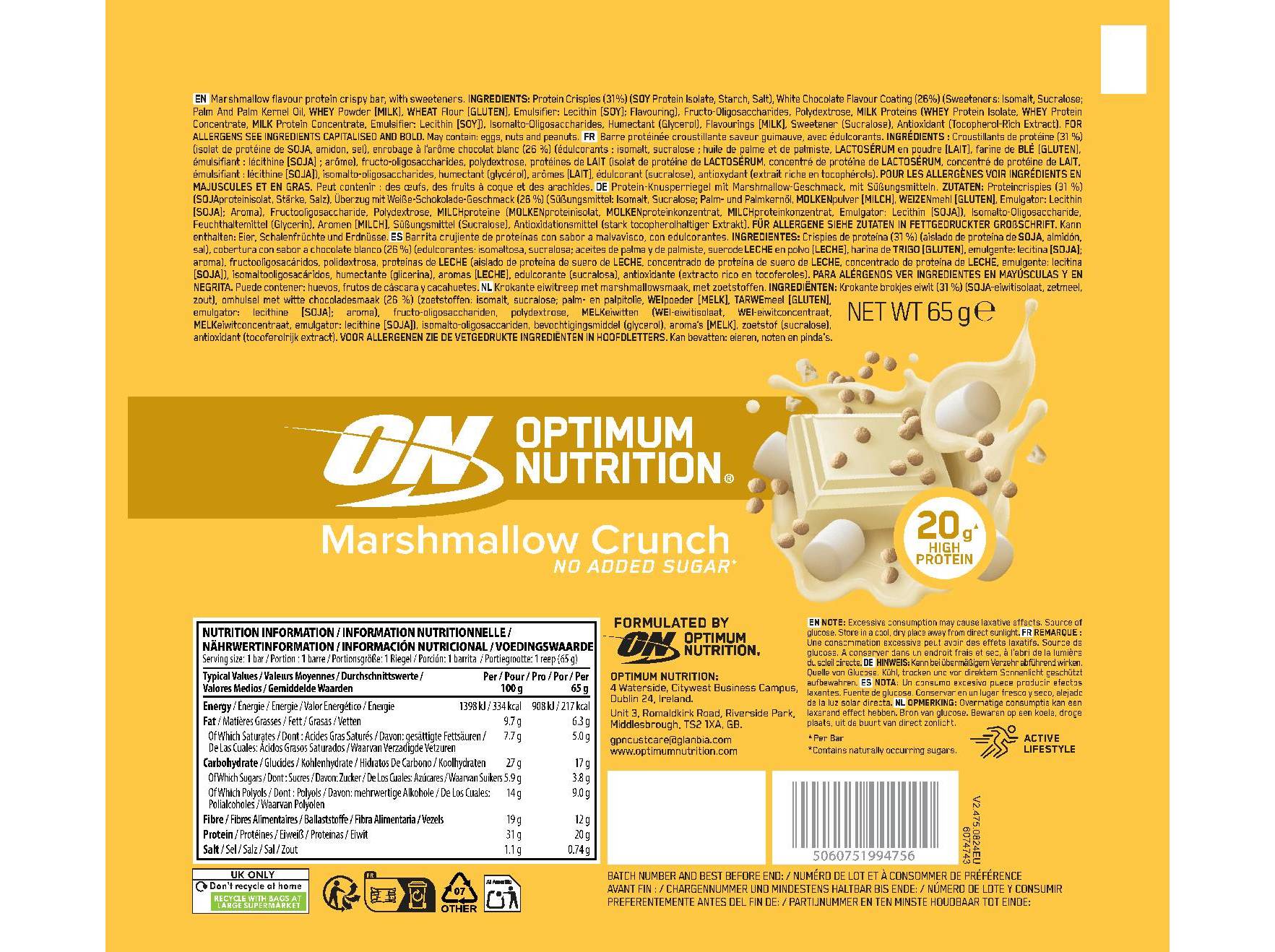 BARRA OPTIM NUT MARSHMALLOW CRUNCH 65G