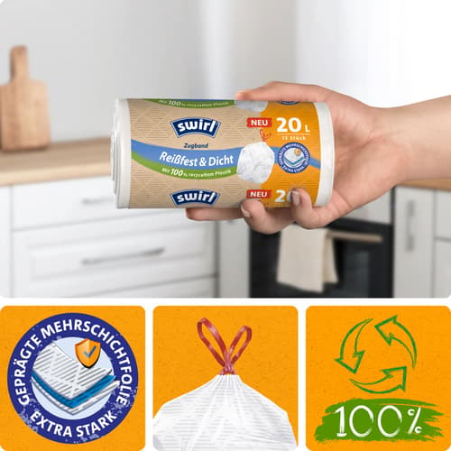 Swirl® 20 l Zugband- Müllbeutel Reißfest & Dicht