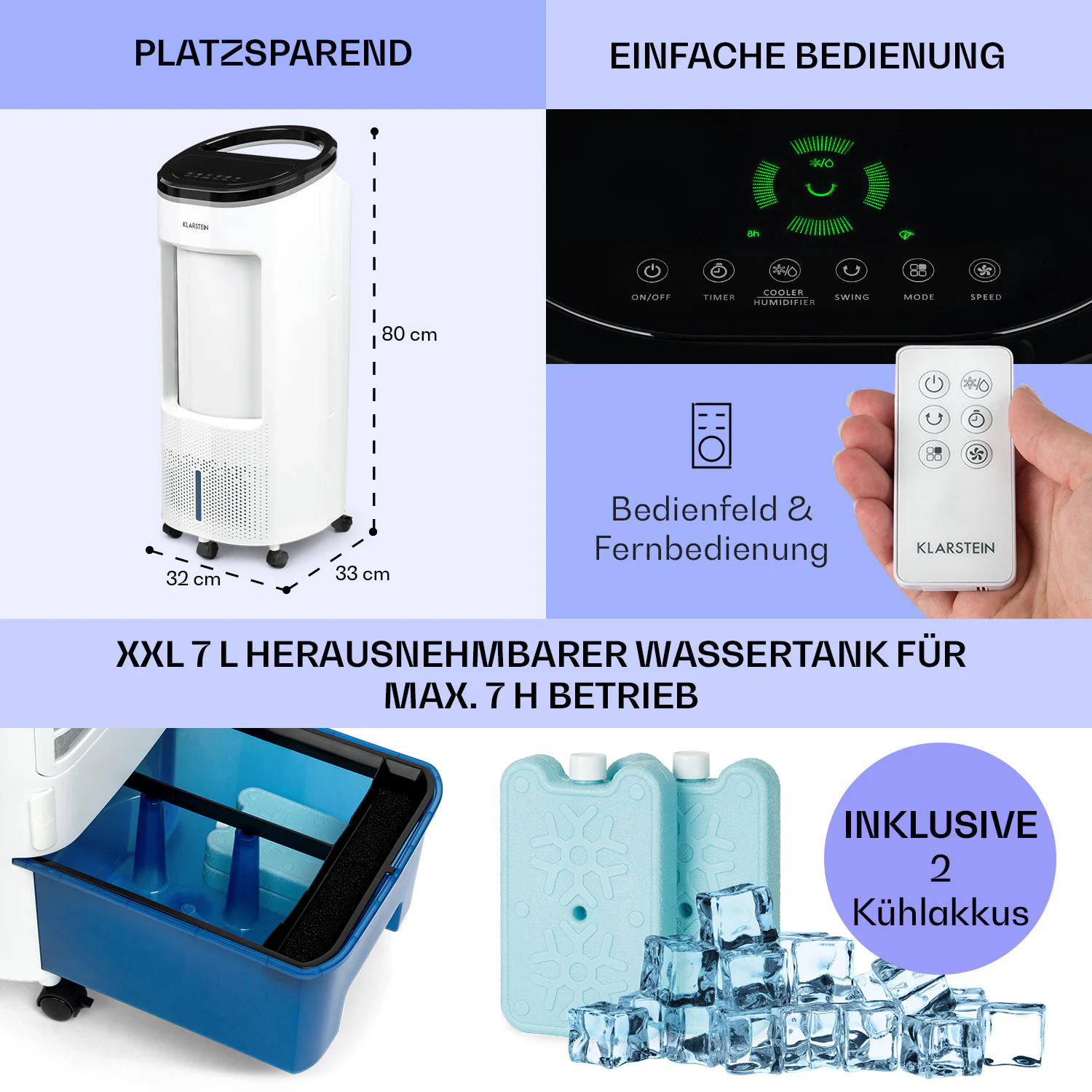 IceWind Plus 4-in-1 Luftkühler 330 m³/h Oszillation Fernbedienung