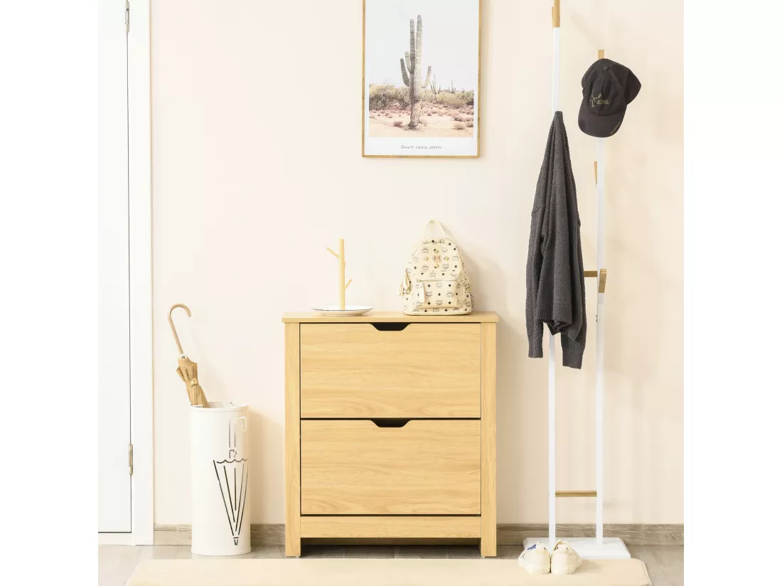 Armoire à chaussures 2 portes abattantes 2 compartiments panneaux particules aspect bois
