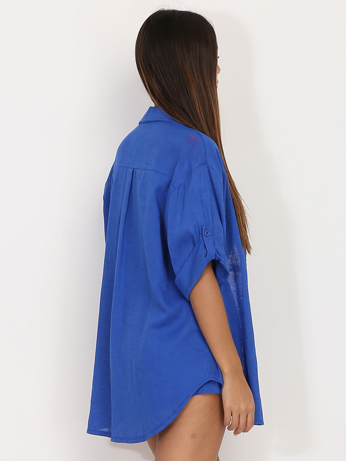 Chemise oversize en lin- Bleu