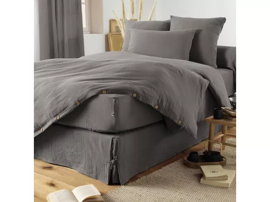OUREA - Housse de Couette 260x240cm Gaze de Coton Granit