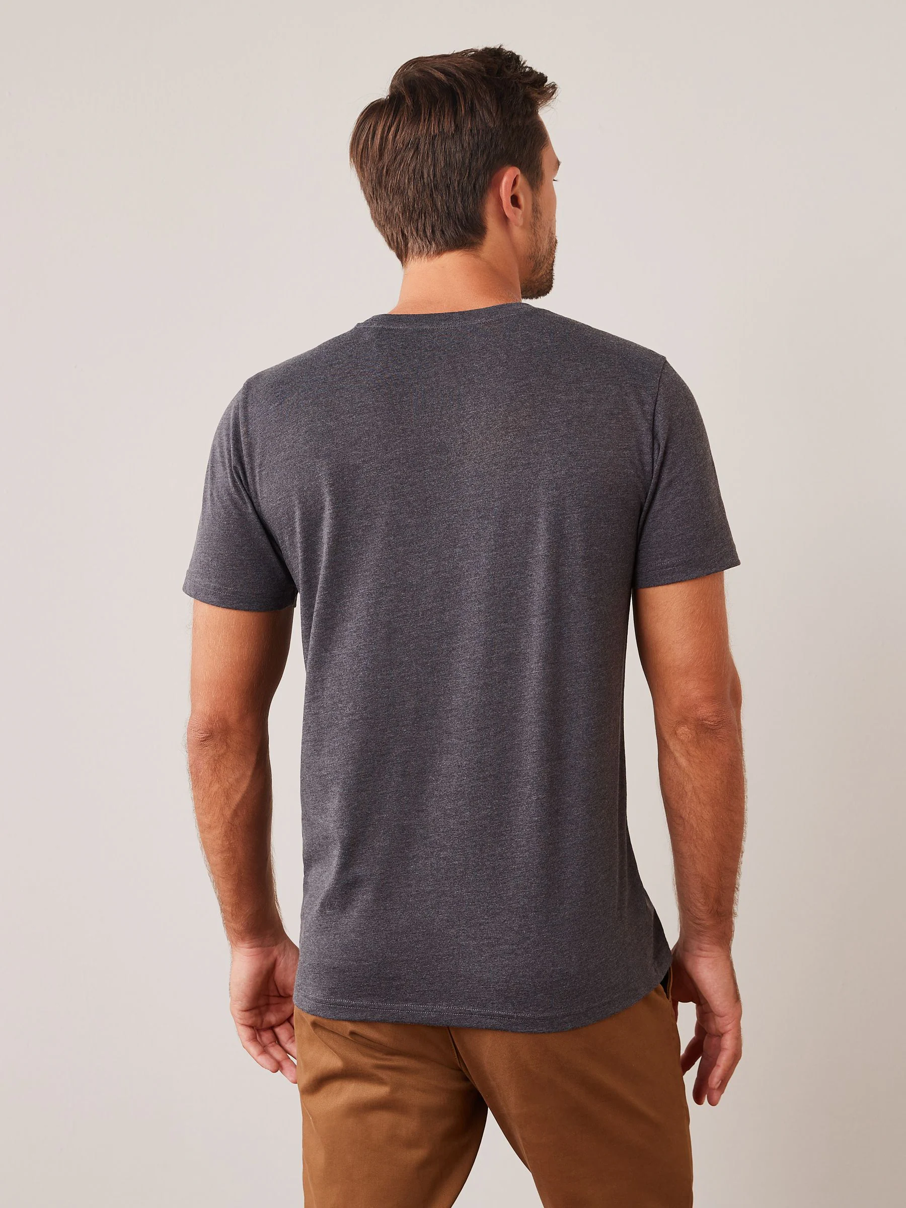 Gemêleerd antracietgrijs - Normale Pasvorm - Essentieel katoenen T-shirt met ronde hals