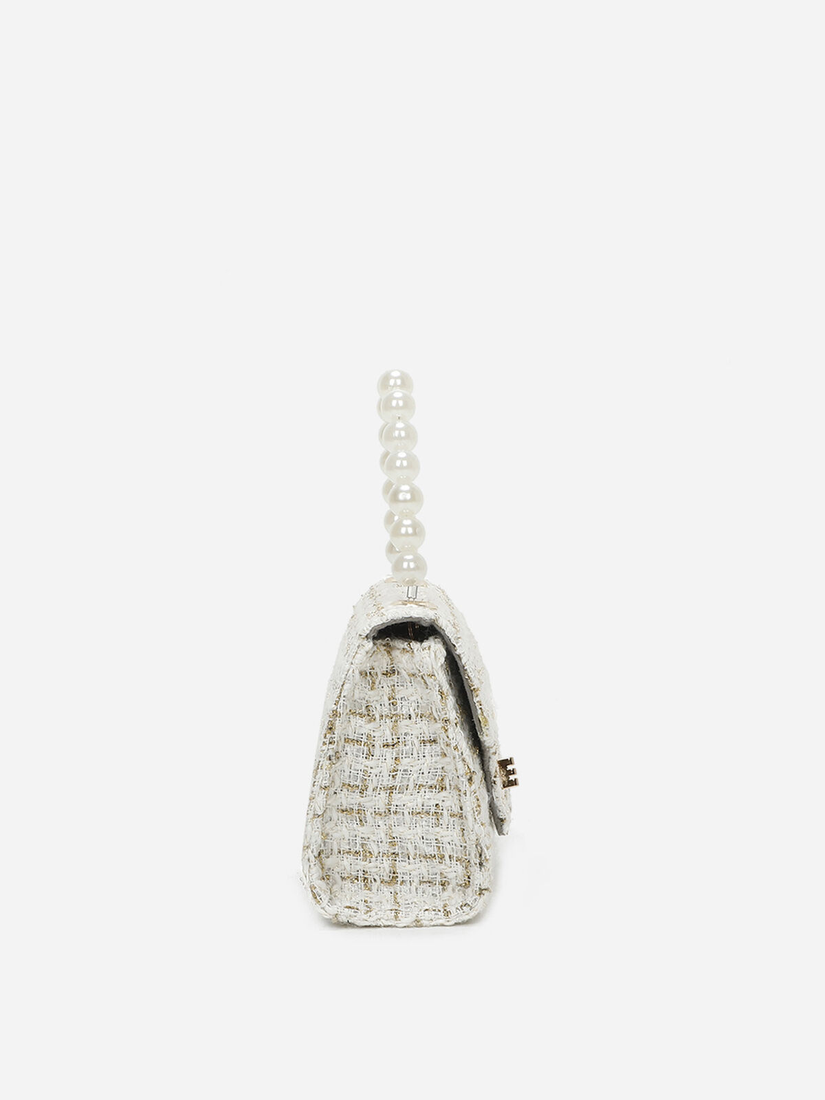 Petit sac en tweed à perles- Blanc