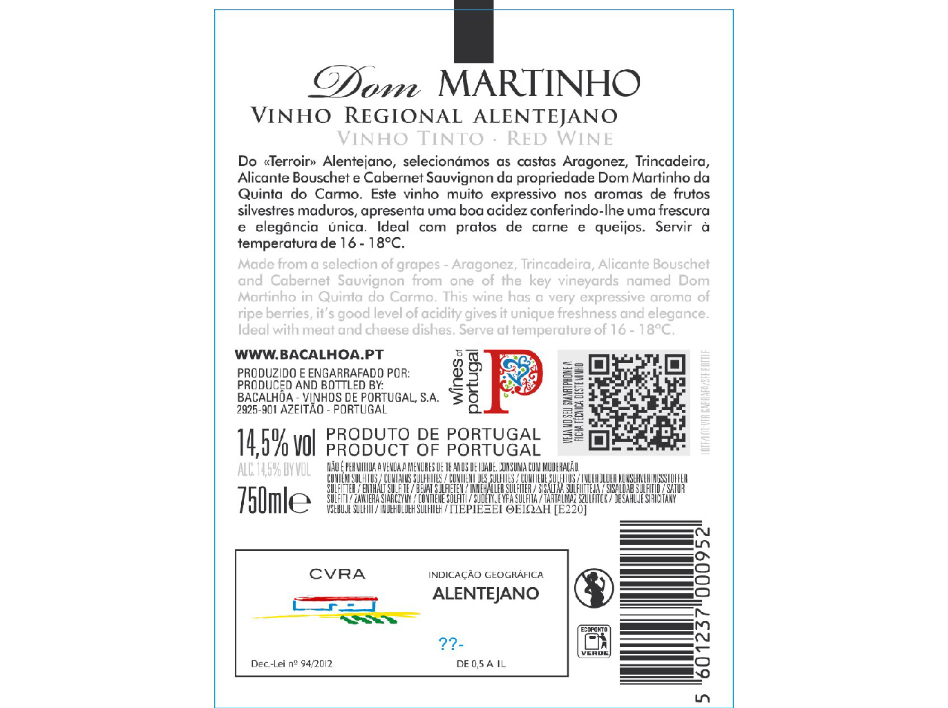 VINHO TINTO DOM MARTINHO ALENTEJO 0.75L