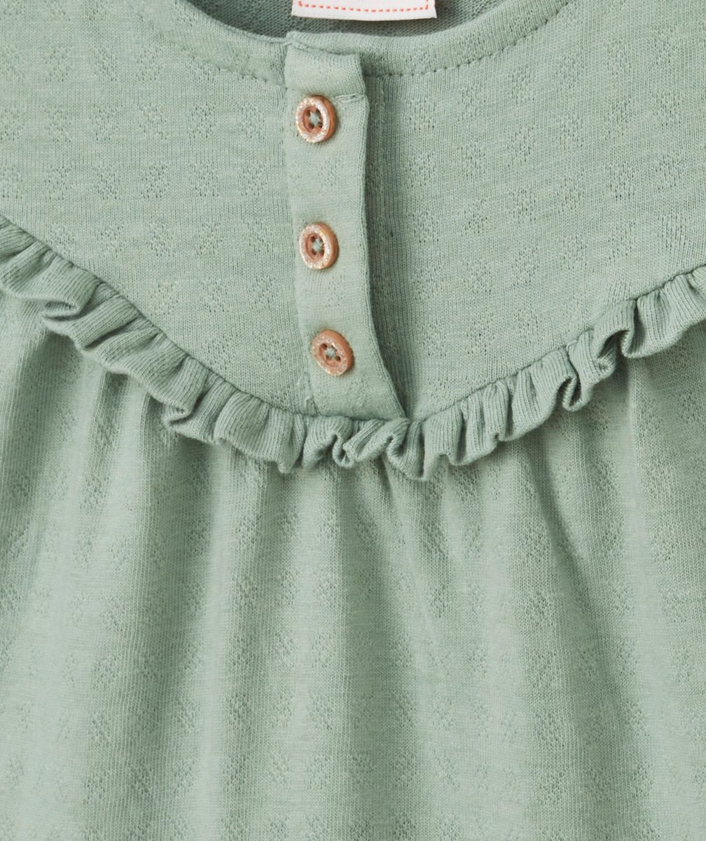 ROBE A BRETELLES FILLE VERTE EN COTON BIO AVEC VOLANTS